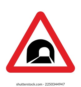 Approaching tunnels sign in a red triangle with black sign and traffic sign. UK and USA road sign with white background. Common traffic signs and symbol in the road in rounded triangle of black white.