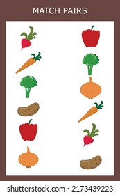 Appropriate children's educational game. Match vegetables. Activity for preschool children and toddlers.
