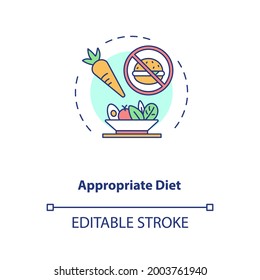 Appropriate diet concept icon. Eye health tips. Getting all nutritions and vitamins for body organs idea thin line illustration. Vector isolated outline RGB color drawing. Editable stroke