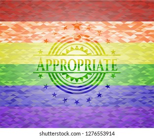 Appropriate emblem on mosaic background with the colors of the LGBT flag