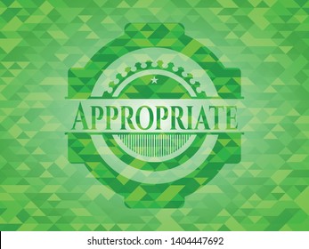 Appropriate green emblem with triangle mosaic background. Vector Illustration. Detailed.