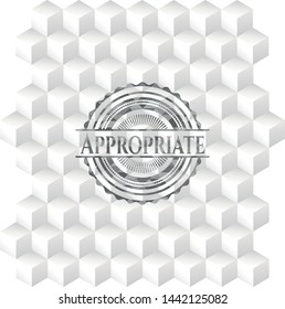 Appropriate grey emblem. Retro with geometric cube white background