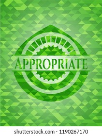 Appropriate realistic green emblem. Mosaic background