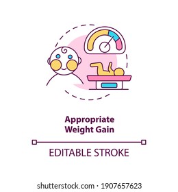 Appropriate weight gain concept icon. Breastfeeding pros. Getting more calories every day. Gaining lots of kilos idea thin line illustration. Vector isolated outline RGB color drawing. Editable stroke