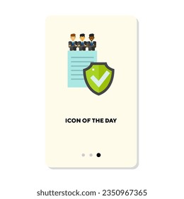 Approval of applicants for job position flat icon. Vertical sign or vector illustration of personnel search elements. Human resources, technology, hiring, recruitment concept for web design and apps