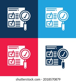 Aprobación azul y rojo cuatro colores mínimo conjunto de iconos