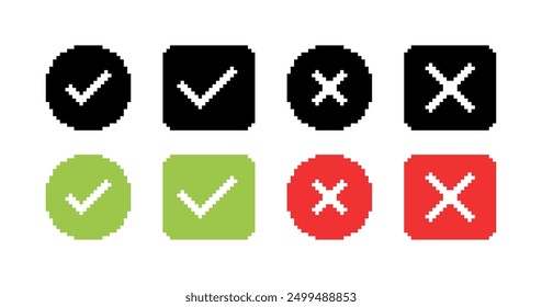 Aprobación y cancelación de los iconos del set. Estilo lineal y plano. Iconos del vector.