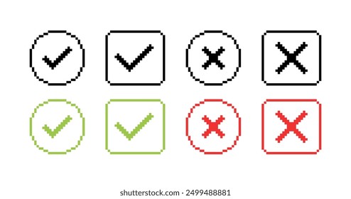 Aprobación y cancelación de los iconos del set. Estilo lineal y plano. Iconos del vector.