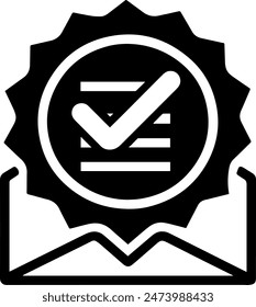 Genehmigung Einchecken Umschlag Vektorgrafik Symbol. Monochrom Zeichen