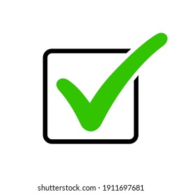 Approval Check Icon Isolated, Green Check Mark In Black Box, Quality Sign, Tick – Stock Vector