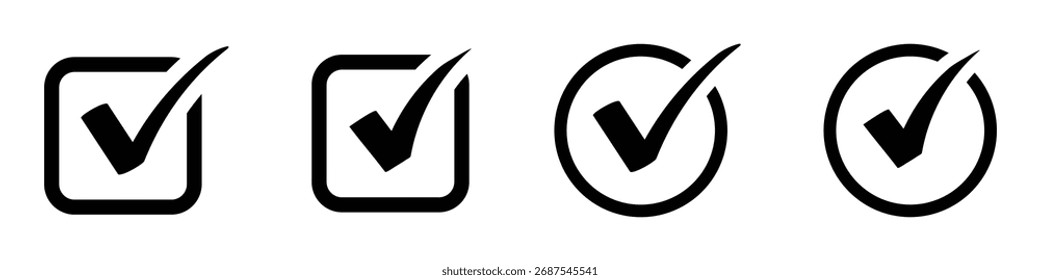 Icono de control de Aprobación aislado, signo de calidad, garrapata negra. Conjunto de iconos de marca de verificación negra. Casilla de verificación Vector dibujar dibujado a mano dibujar doodle marcador, conjunto de símbolos de lista de comprobación