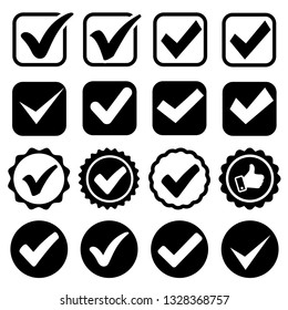 Approval check icon isolated, set quality sign – stock vector