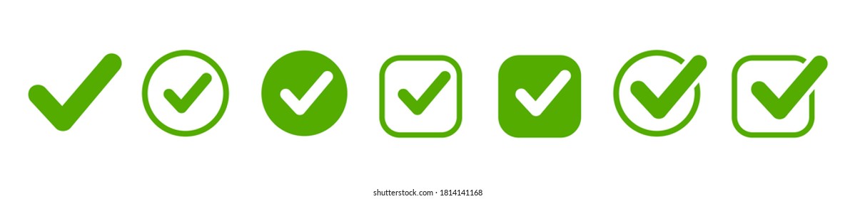 Approval check icon isolated, set quality sign, green tick – stock vector