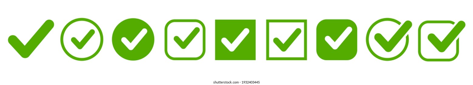 Approval check icon isolated, set quality sign, green tick – vector