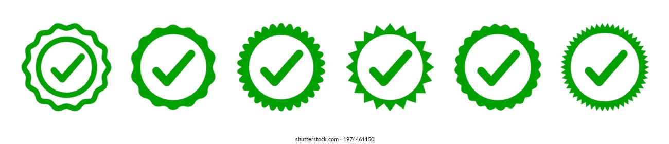 Approval check icon isolated, set quality sign, green tick, verification – stock vector