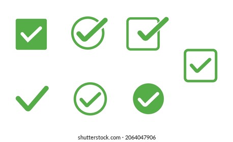 Approval check icon isolated, set quality sign, green tick, verification