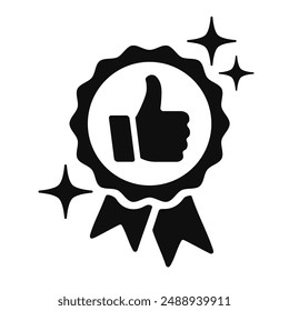 Approval check icon recommendation or endorsement for employee or product concept, hand giving thumb up, honor badge, high quality approval, public support, positive satisfaction evaluation