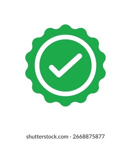 Icono de la insignia de la marca de verificación de Aprobación que representa la certificación, verificada, exitosa, completa, autenticación, garantía, validación, confirmación y concepto de garantía de calidad