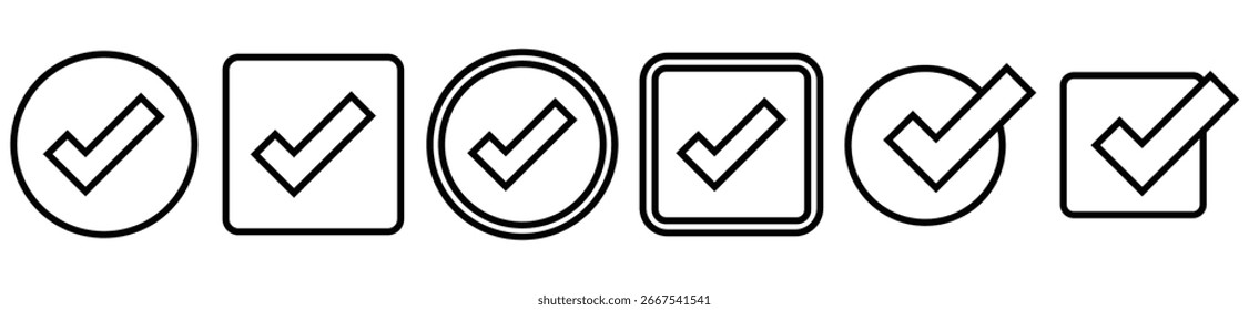 Conjunto de iconos de marca de comprobación de Aprobación para calidad y validación