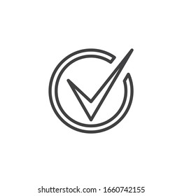 Markierungszeichen für die Genehmigungsmarkierungslinie Markieren Sie lineares Design-Zeichen für mobiles Konzept und Webdesign. Fertig: Bestätigung ankreuzen Umriss-Vektorillustration Symbol. Symbol, Logo-Abbildung. Vektorillustration-Grafiken