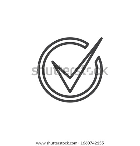 Approval check mark line icon. Checkmark linear style sign for mobile concept and web design. Done, confirmation tick outline vector icon. Symbol, logo illustration. Vector graphics