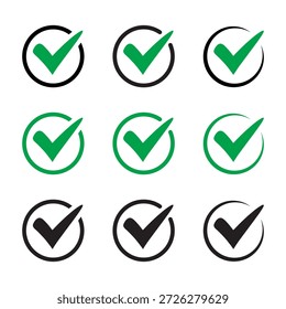Conjunto de iconos de marca de verificación de Aprobación para el diseño de la interfaz de usuario