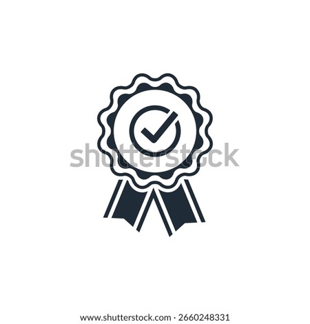 Approval check medal . Certified Quality Badge. Vector linear icon illustration isolated on white background.