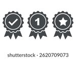 Approval check medal icon set. Certified medal. Quality Badge. Vector illustration