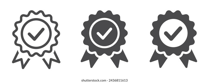 Approval check medal icon set. Certified medal. Quality Badge. Vector illustration