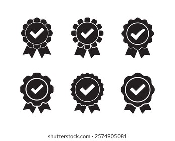 Approval check medal icon set. Certified medal. Quality Badge. Vector illustration