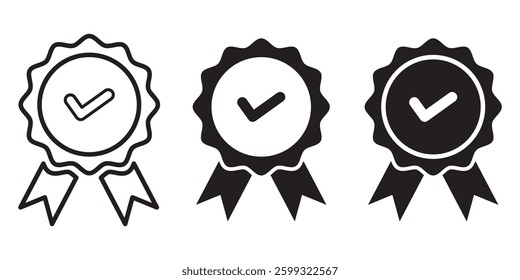 Approval check medal icon set. Certified medal. Quality Badge. Vector illustration 