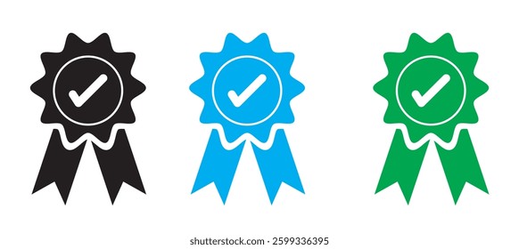 Approval check medal icon set. Certified medal. Quality Badge. Vector illustration