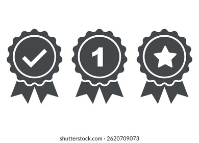 Approval check medal icon set. Certified medal. Quality Badge. Vector illustration