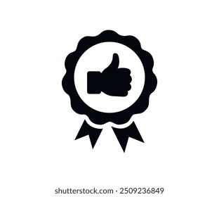 Approval check recommendation icon. Giving thumb up, honor badge, high quality approval, public support, positive satisfaction evaluation vector design and illustration.


