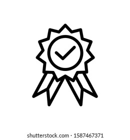 Approval check vector icon in lineart style on white background, win icon
