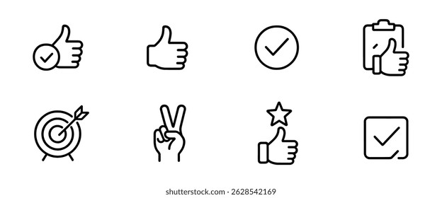 Approval,  checkmark line icon set - simple emblems for success indicators