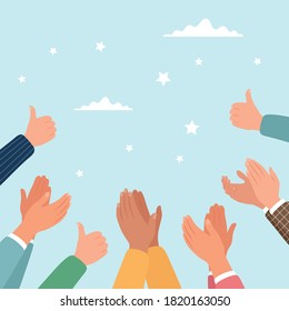 Approval, Clapping Hands And Thumbs Up. Vector Illustration In Flat Style