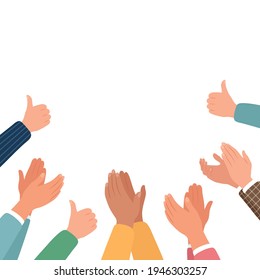 Approval, clapping hands and thumbs up. Vector illustration in flat style