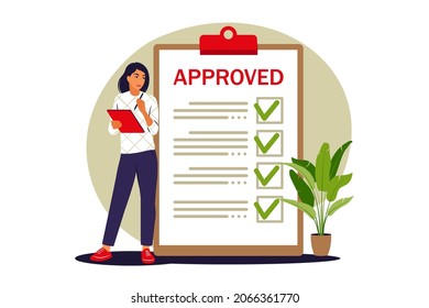 Approval Concept. Rating And Reviews. Meeting Requirements. Vector Illustration. Flat.