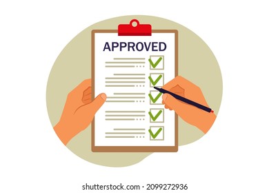 Approval Concept. Rating And Reviews. Meeting Requirements. Vector Illustration. Flat.