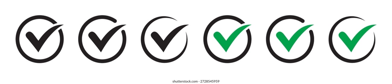 Conjunto de iconos de marca de verificación de Aprobación y confirmación para diseño de interfaz