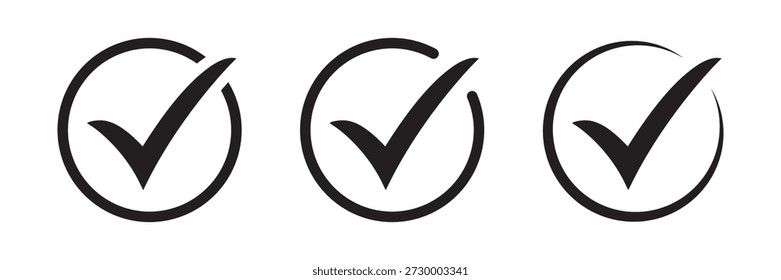 Iconos de Aprobación y confirmación. Compruebe los iconos de marca para el diseño de la interfaz de usuario.