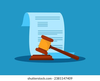 Approval of court decision documents. legal documents with judgment hammer symbol