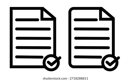 Iconos de Aprobación y aceptación de documentos que representan contratos validados y documentación autorizada. Iconos de Aprobación de contrato y papel validados.