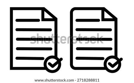 Approval and document acceptance icons representing validated contracts and authorized paperwork. Validated paper and contract approval icons.