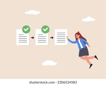 Approval document concept. Project tracking or goal tracker. Successfully completed part of checklist and progress is well done. Checklist for completed tasks, project checkbox or achievement list.