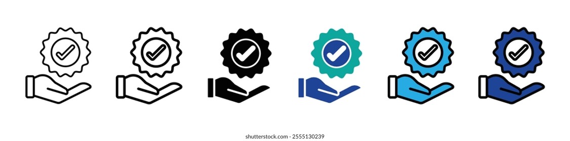 Approval with hand vector icon. Approved stamp or medal. 