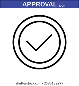 Approval icon. Containing accept, certified, thumps up, agreement, approve, validation, seal approved, confirmation and decision icons. Vector Line Icon set art by illustrator eps 10