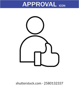 Approval icon. Containing accept, certified, thumps up, agreement, approve, validation, seal approved, confirmation and decision icons. Vector Line Icon set art by illustrator eps 10