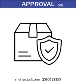 Approval icon. Containing accept, certified, thumps up, agreement, approve, validation, seal approved, confirmation and decision icons. Vector Line Icon set art by illustrator eps 10